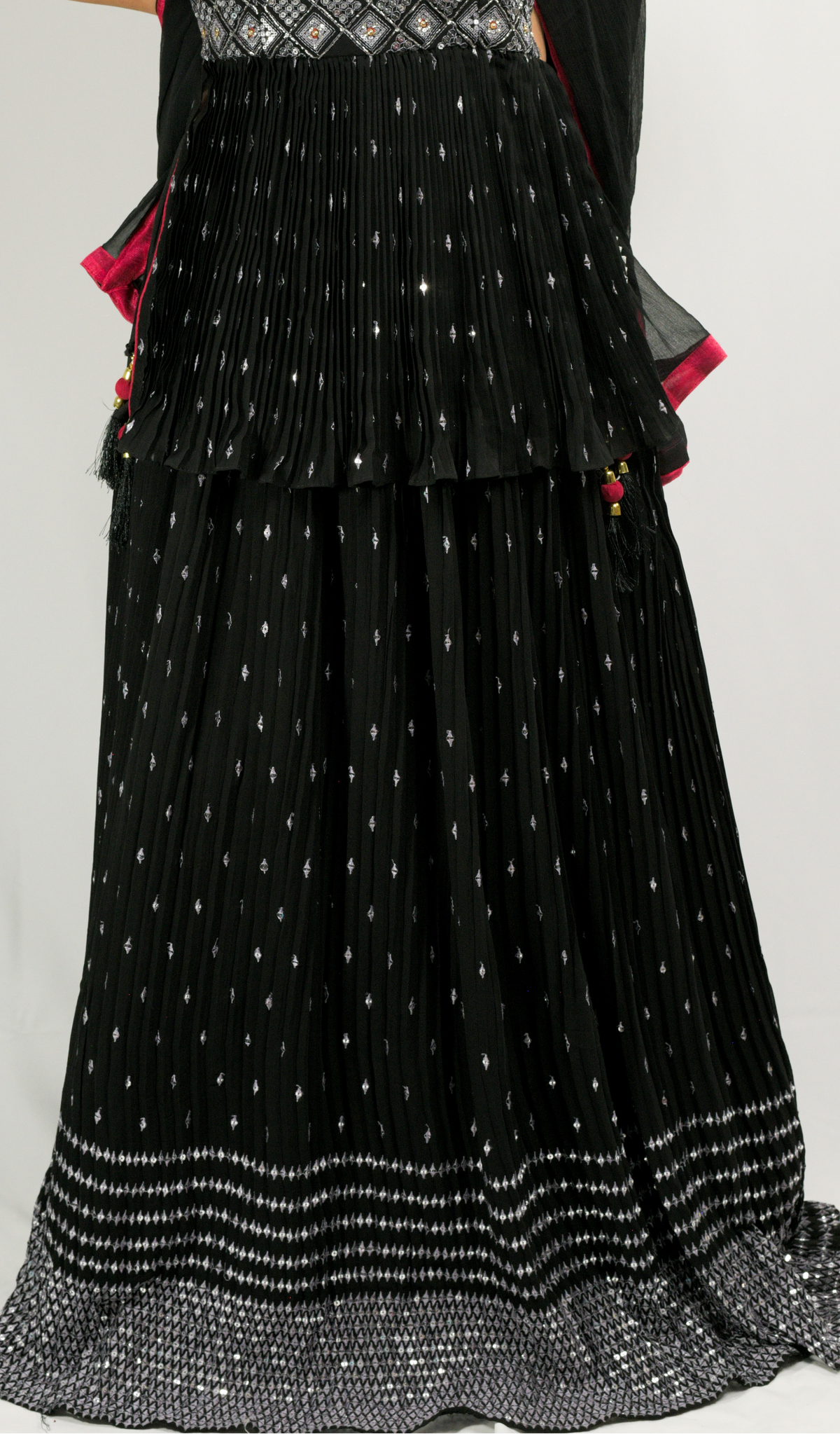 Black Naira Cut Choli Lehenga Dupatta Set