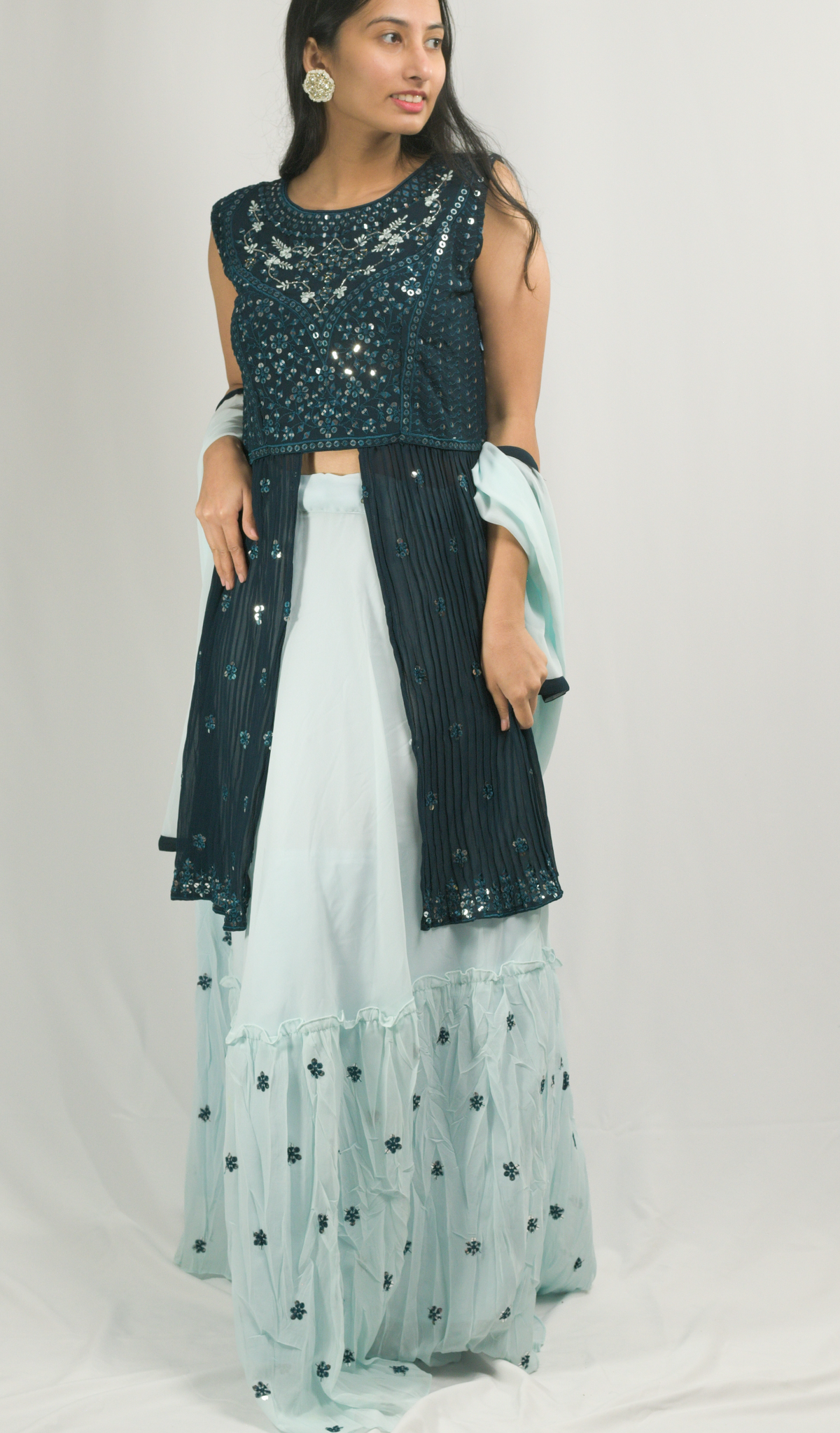 Dark Blue Naira Cut Lehenga Choli