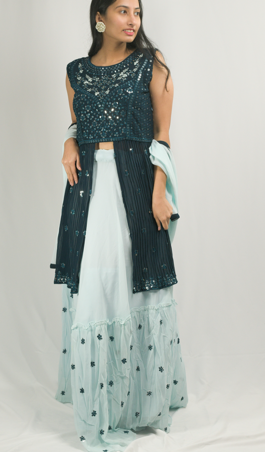 Dark Blue Naira Cut Lehenga Choli