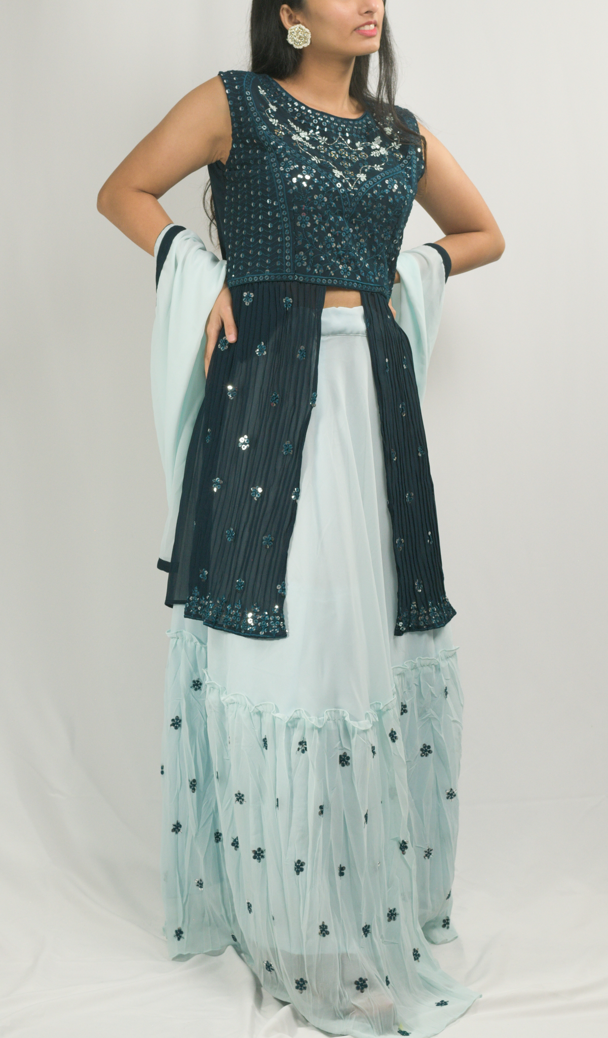 Dark Blue Naira Cut Lehenga Choli