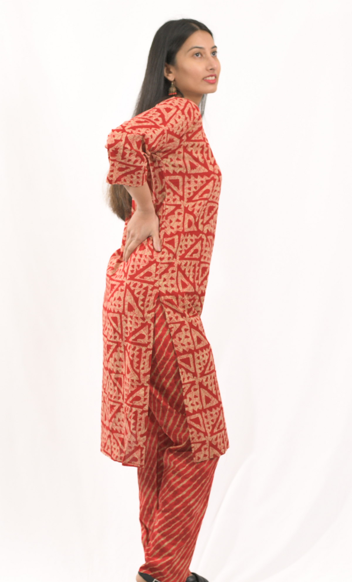 Red Geometric Kurti 2 piece Set