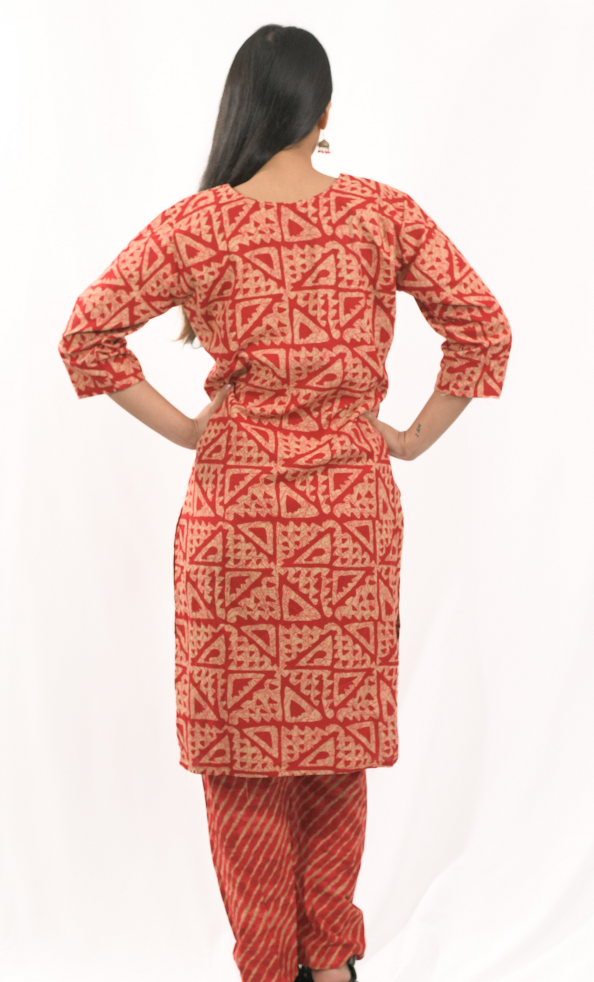 Red Geometric Kurti 2 piece Set