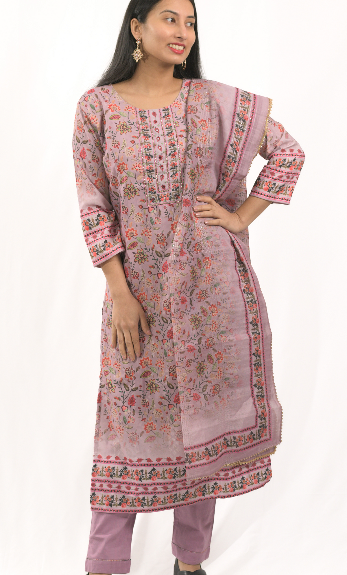 Floral Pink Kurti Set