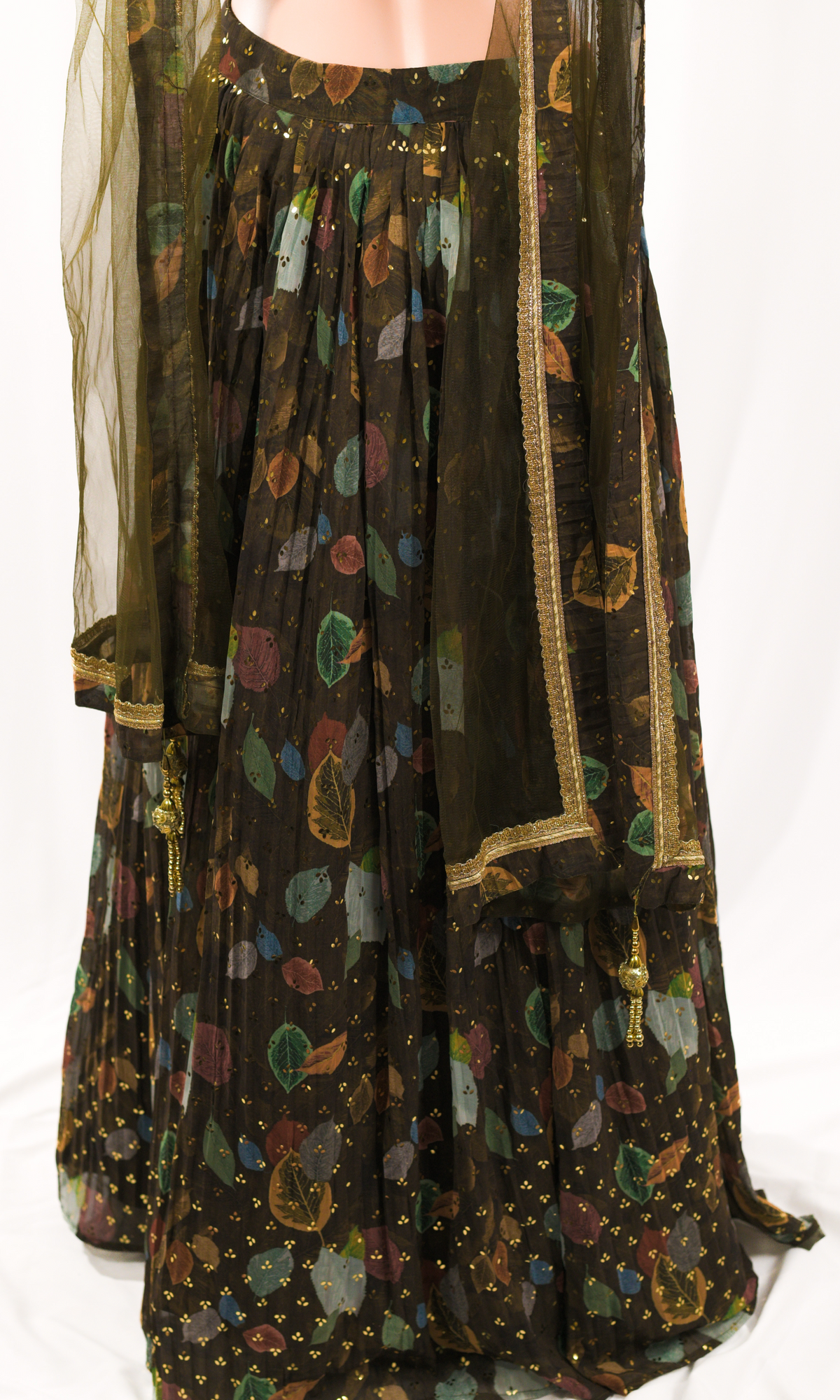 Green Floral with Mirror Work Blouse, Dupatta Set