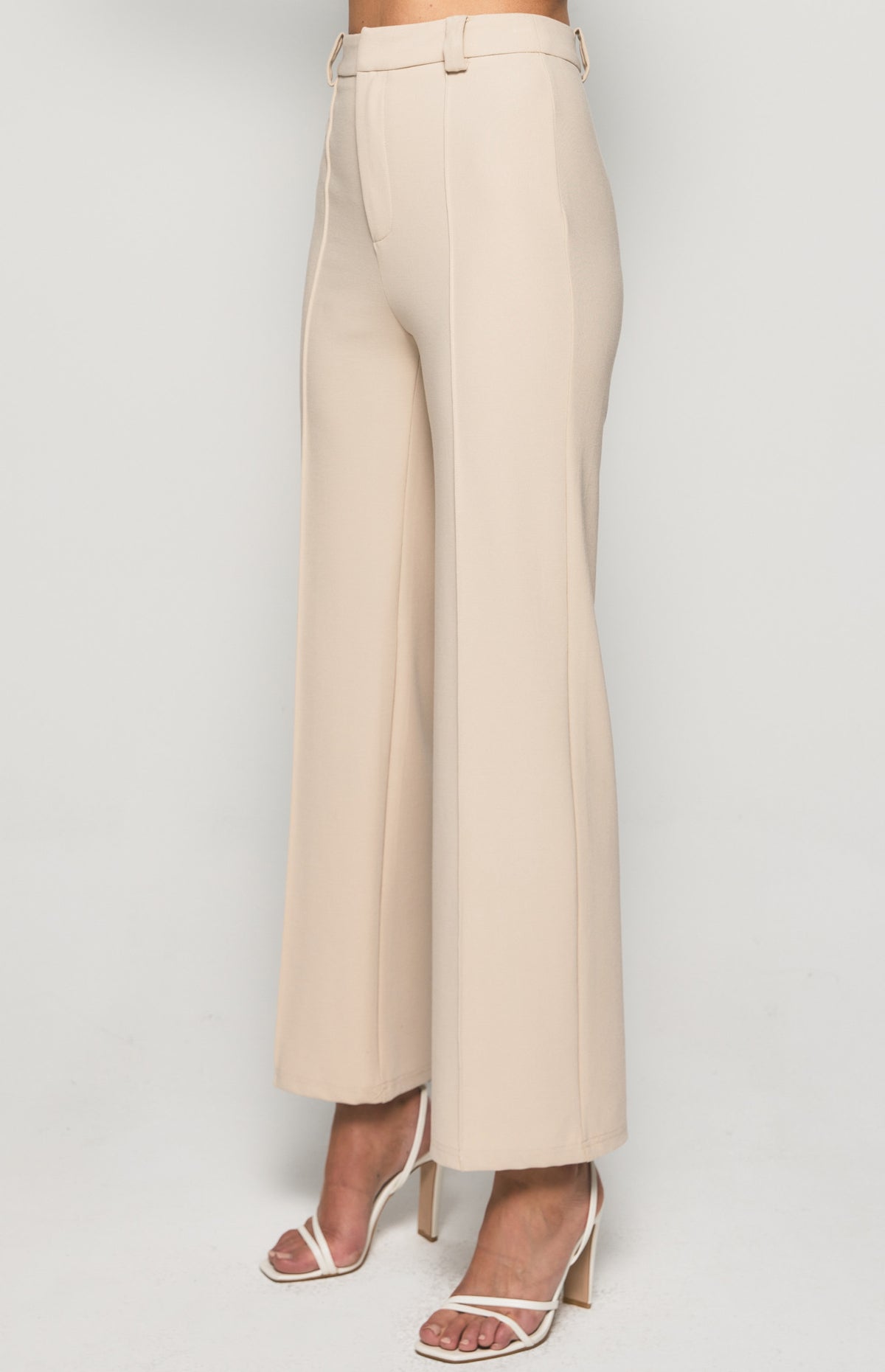 Stretch Fabric High Waisted Wide Leg Pants