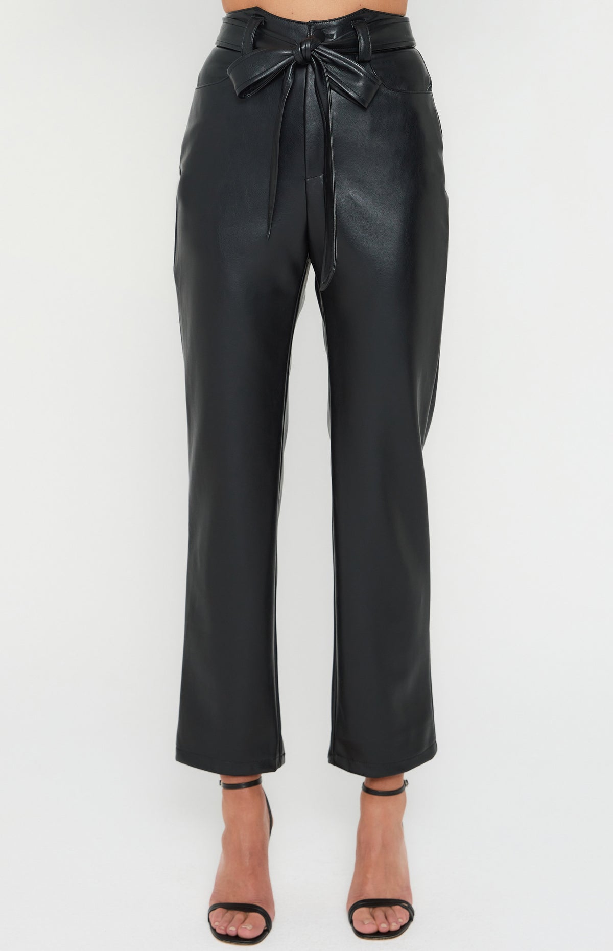 Black Waistband Faux Leather Pants
