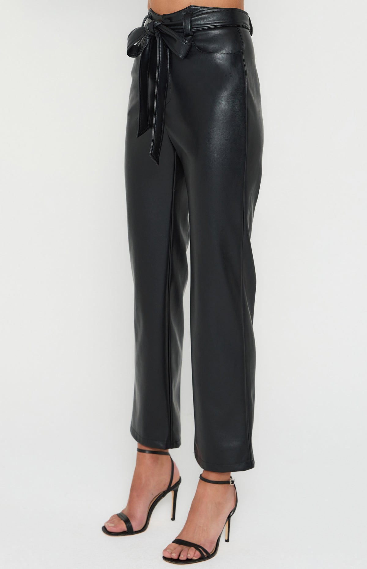 Black Waistband Faux Leather Pants
