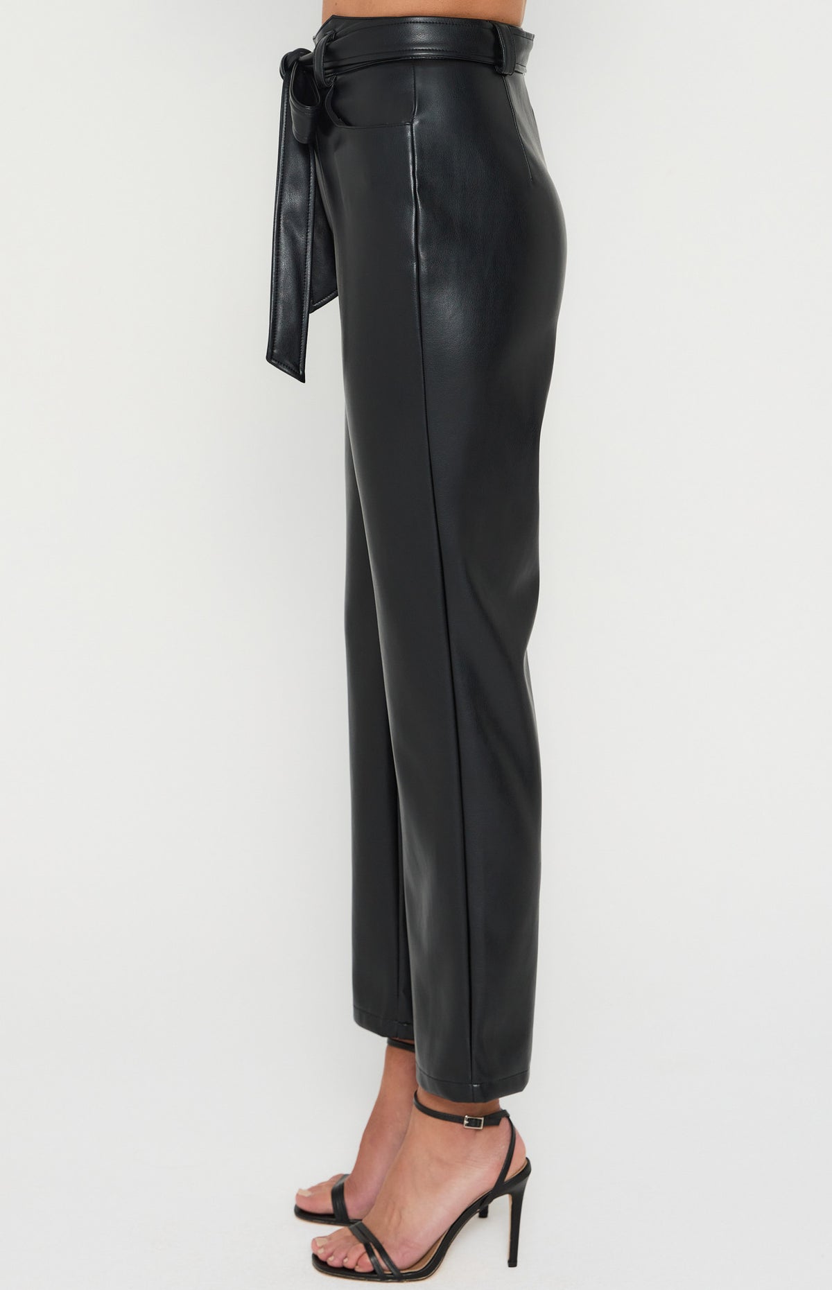 Black Waistband Faux Leather Pants