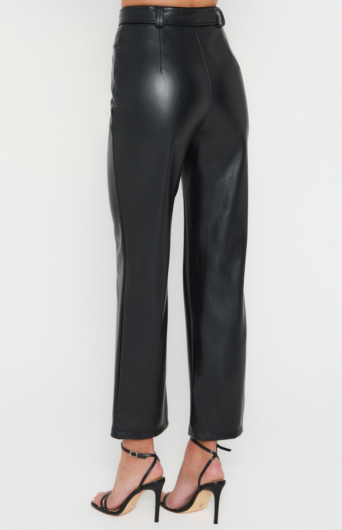 Black Waistband Faux Leather Pants