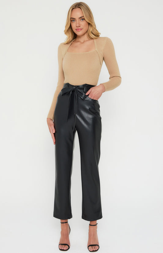 Black Waistband Faux Leather Pants