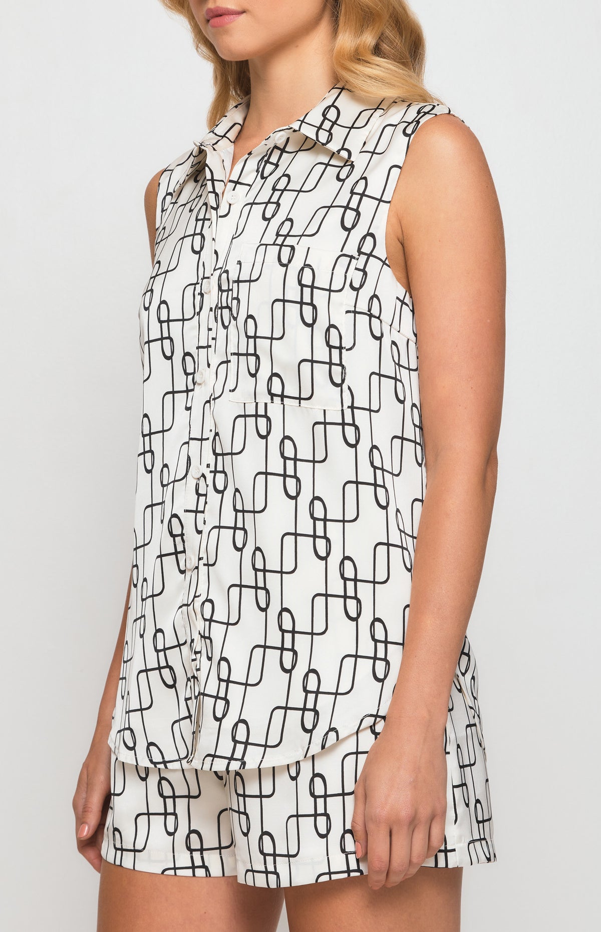 Abstract Satin Printed Set with Shirt and Shorts